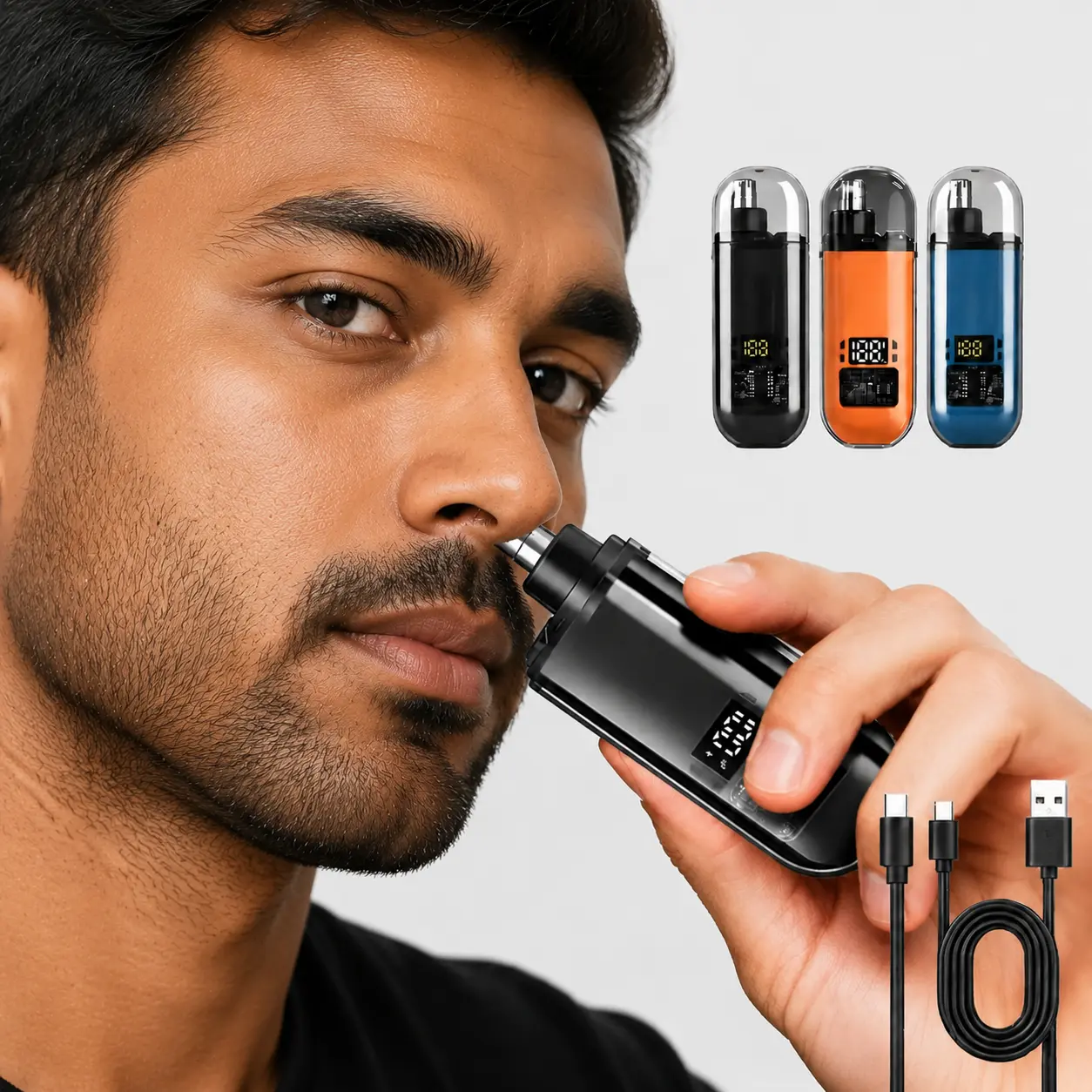 Rechargeable Ear and Nose Hair Trimmer - Waterproof Wireless Silent Hair Shaving Tool for Men and Women, Rotary Blades, USB-C Charge, Travel Size, Rinse After Use Facial Groomer