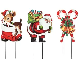 Glitzhome 24" Metal Santa, Reindeer and Cane Yad Stakes Set 3