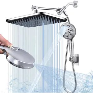 Rain Shower Heads Combo,14 inch Rainfall Showerhead,9Settings Hand held Spray, 3-Way Waterfall Shower Head with Handheld, High Pressure, Height Adjustable Suit for Couple Bathroom &Pet