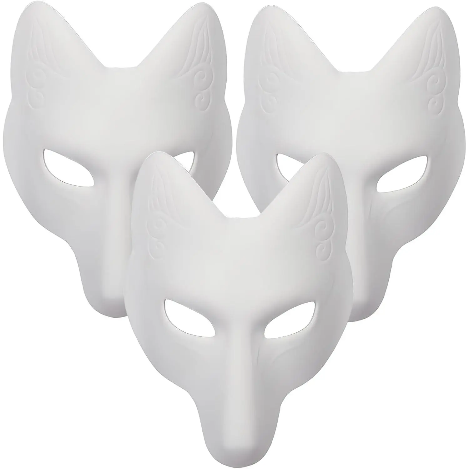 3 Pcs Lightweight Paintable Face Therian DIY White Masks - Fox & Wolf Animal Masquerade Masks, Festive Party Cosplay Costume Accessories, Felt Craft Supplies with Crayons for Halloween Decor