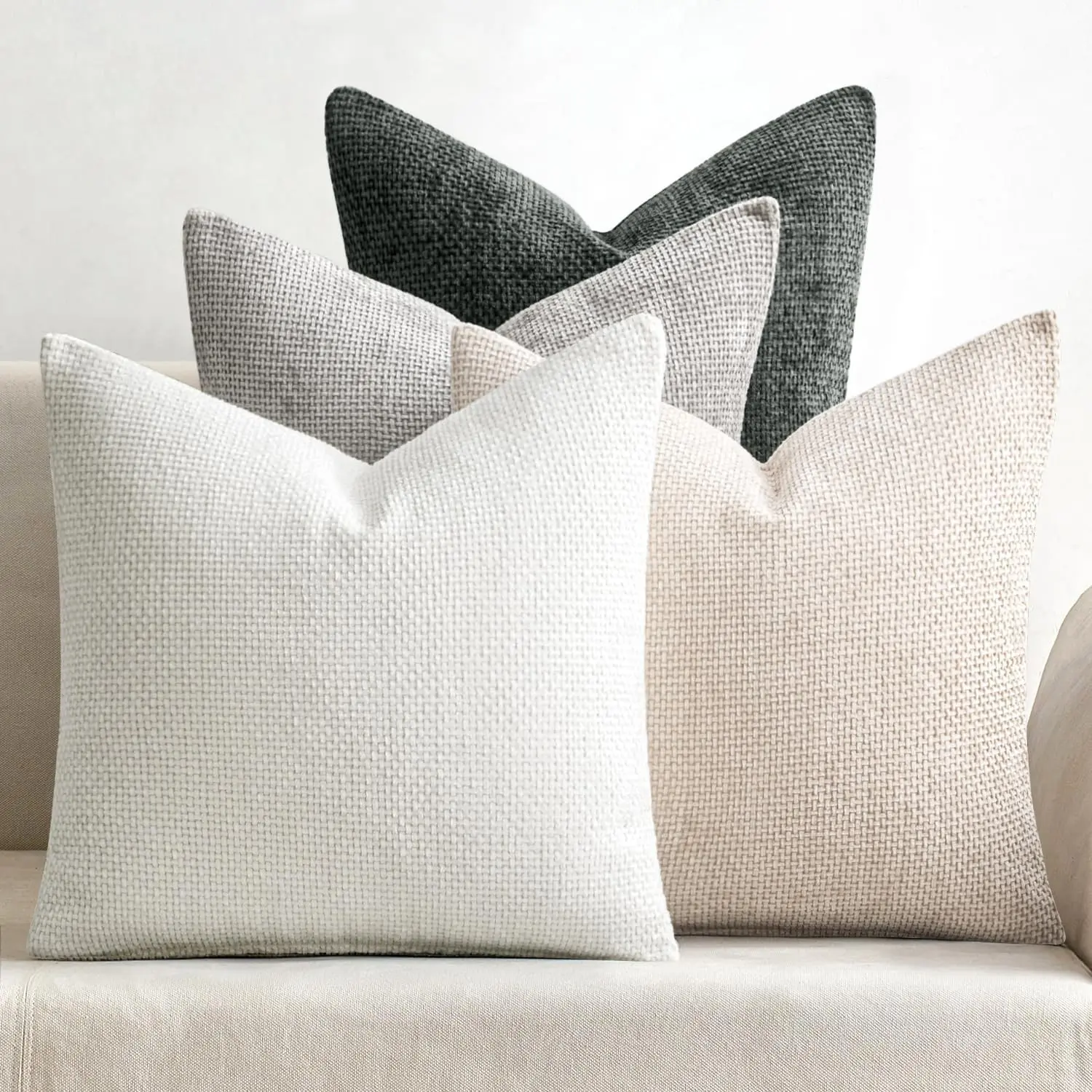 Soft Decorative Chenille Pillow Covers Gray 18x18 Pack of 4 | Minimalist Home Decor, Layered Gray Collection, Couch Throw Pillows, Farmhouse Boho Cushion Covers for Sofa Bed Living Room