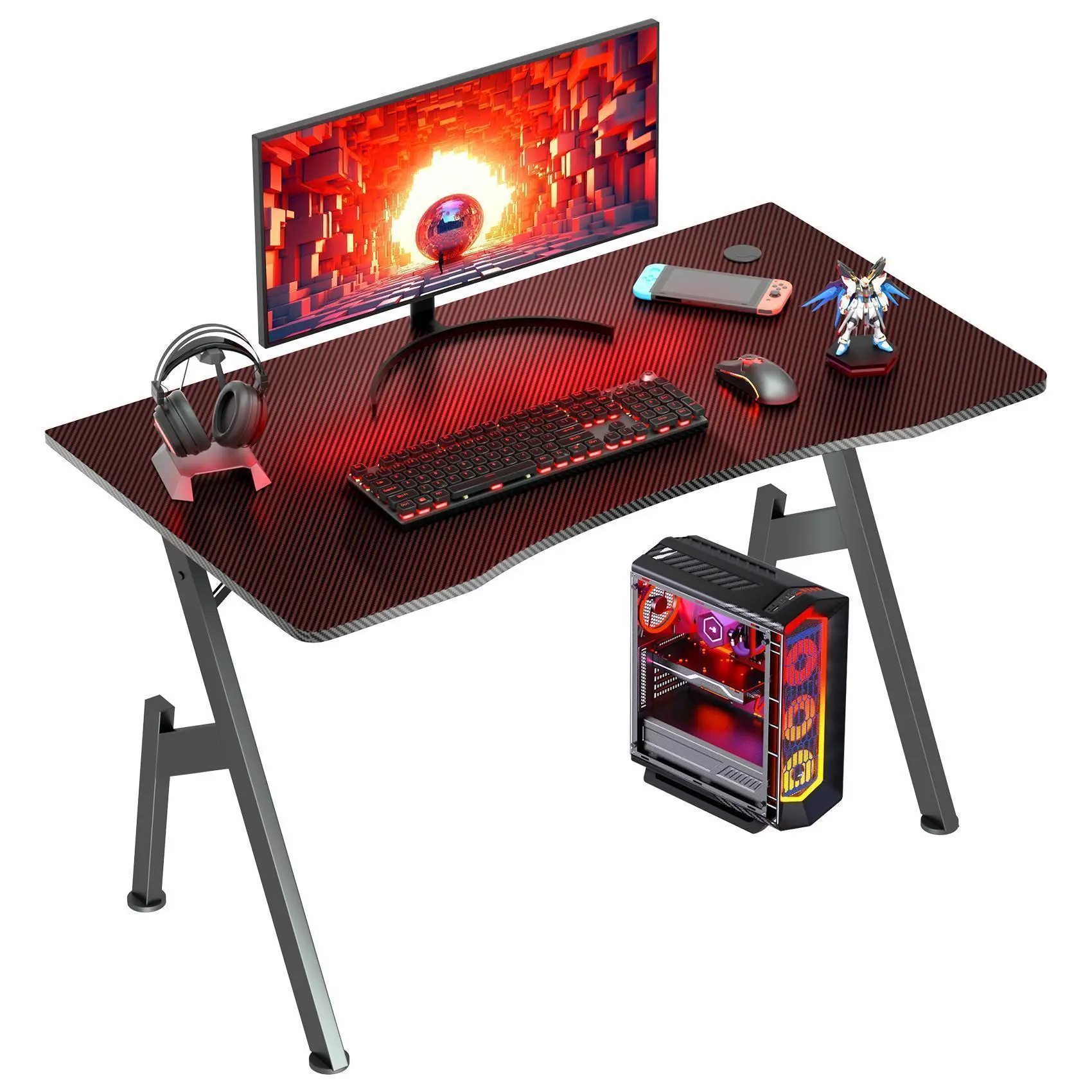 Ecofurnix Modern Sturdy Carbon Fiber Computer Desk - 32/40 in Whole Board, Waterproof Stainless Steel A-Shape Black Table, Simple Assembly Indoor Furniture for Bedroom/Home/Office, Stainless Steel Table, Desk For Bedroom