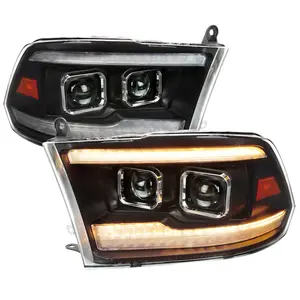 2009-2018 Dodge RAM 1500  / 2019-2021 RAM Classic / 2010-2018 RAM 2500 3500 Amber LED Bar Switchback Sequential Projector Headlights (Matte Black Housing/Clear Lens)