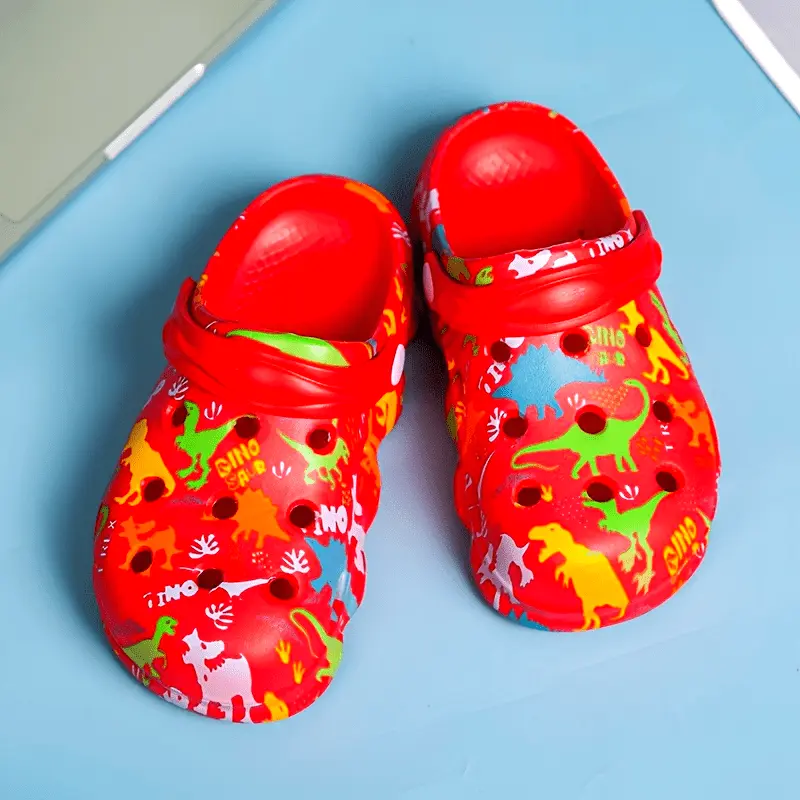Lightweight Dinosaur Clogs Breathable Non-Cartoon Boys Casual Cute Indoor Outdoor Beach Shoes Without Lining Fun Dinosaur Print