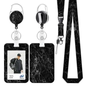 Marble Pattern ID Badge Holder Set, 1 Count ID Card Holder with Lanyard & 1 Count Badge Reel, Identification Badges & Supplies for Office, Nurse Badge Reel