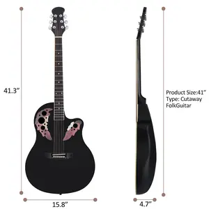 Cutawary 41-Inch Full-Size Round Back Acoustic-Electric Guitar, Spruce Top with Grape Hole, Black Starter Kit for Beginners with Accessories, Festival Gift