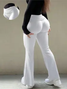 Women's Solid Color Flare Leg Pants, Casual Comfy Bell Bottom Trousers for Daily Wear, Ladies Bottoms for All Seasons, Flowy Wide Leg, Flowy Palazzo Pants