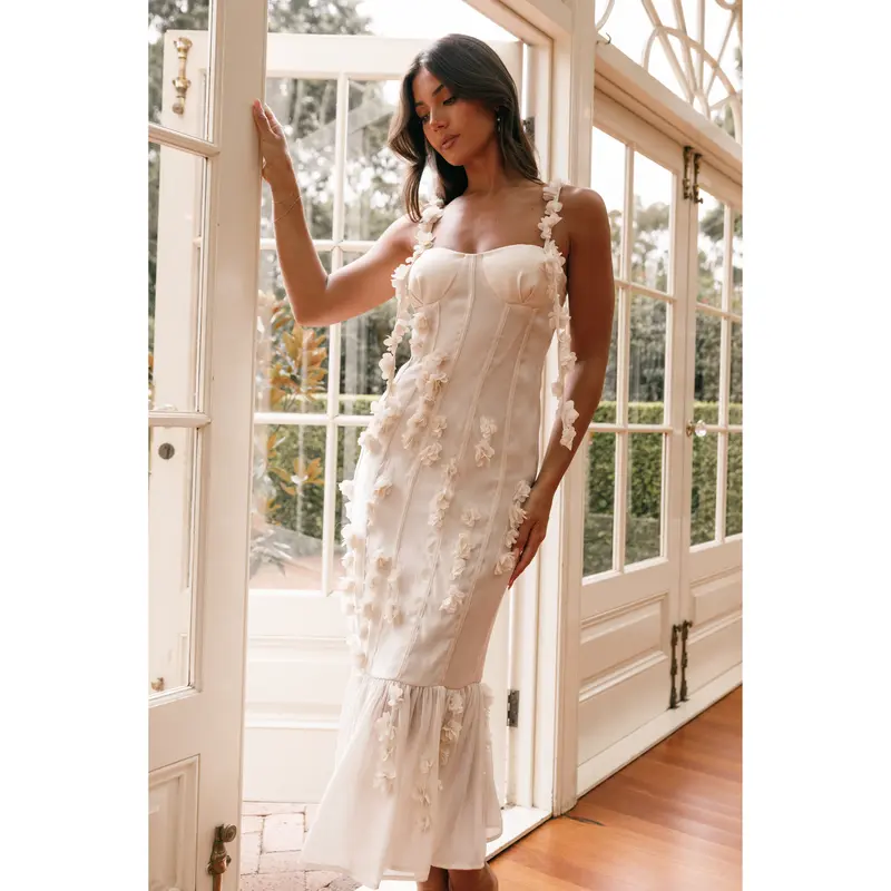 cream midi dress for women - TikTok Shop