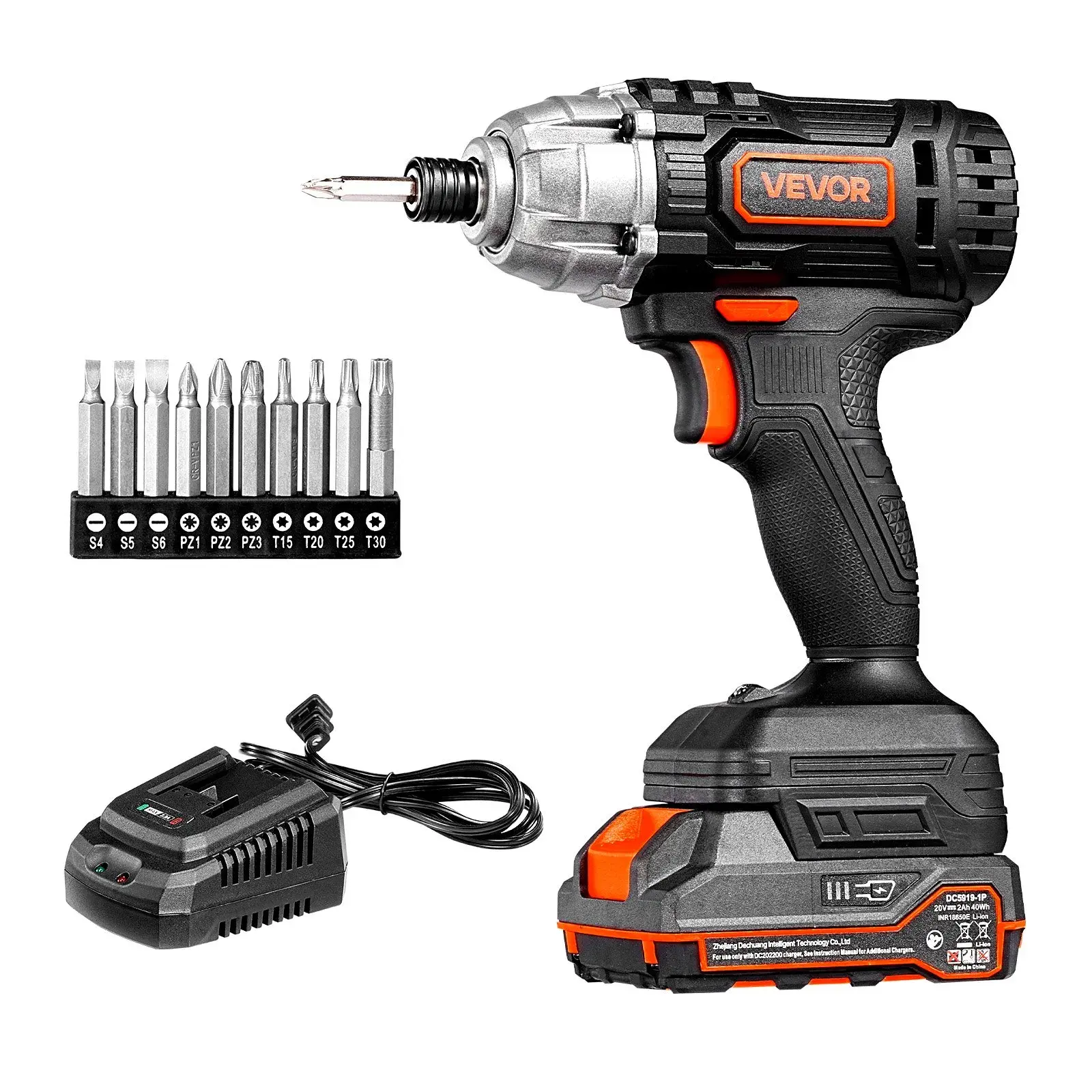 【DealsForYouDays】VEVOR 20V Cordless Impact Driver Kit - 1/4 in, 2800 RPM Max Speed, Powerful Motor, Long-Lasting Power, Convenient Operation, 10 Bits, LED Work Light, Battery & Charger for Furniture Assembly, Home Repairs