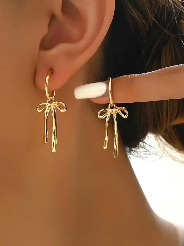Bow Dangle Earrings for Women, Elegant Statement Ribbon Design Decorative Jewelry for Party & Daily Wear, Bow And Ribbon Earrings, Decorative Jewelry Earrings