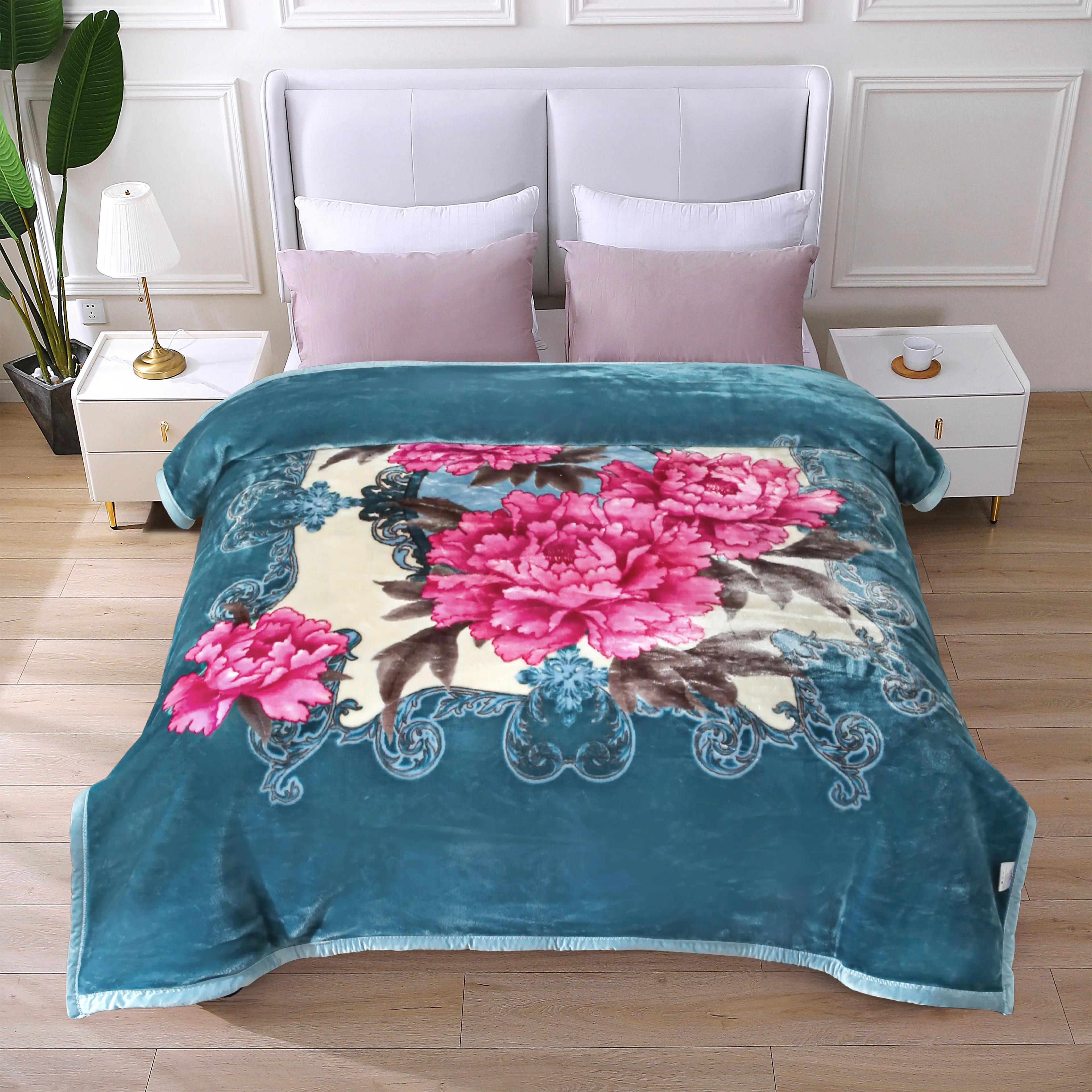 2-Ply Double Ply Fluffy Soft Blanket - Reversible Printed Plush, Warm, Cozy, Easy-Care, Fading Resistant Bedding Throw for Fall, Winter, Holiday