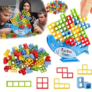 Crocodile Stack & Attack Game Set with 57 Accessories, Stable Base Competitive Co-Op Stacking Game, Building Block Set, Creative Building Blocks, Family Party Outdoor Camping