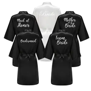 Black Women Silky Satin Robe Wedding Bridal Party Bride Bridesmaid Robes Kimono Loungewear Dressing Gowns