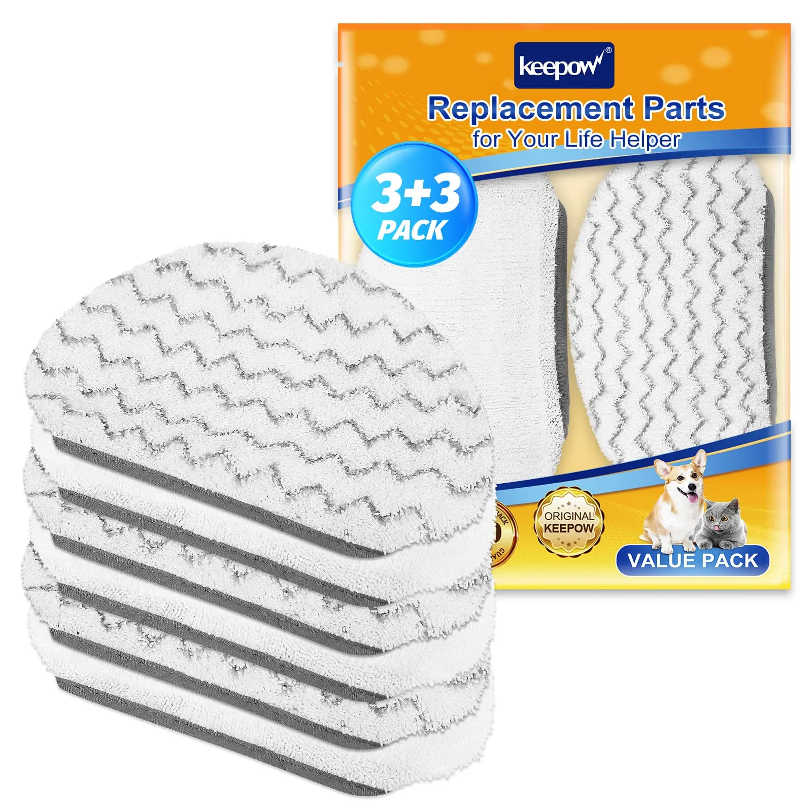 KEEPOW Water Absorbent Microfiber Steam Mop Pads, 6-Pack Replacement Parts for Bissell Powerfresh 1940,1544,1440 Series Floor Steamer Hard Floor Cleaner (Fits Models 1544A,2075A,1806,5938,1940W,19404,1940A)