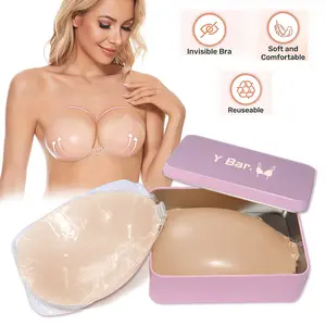Women's Minimalist Basic Lightweight Strapless Adhesive Silicone Nipple Covers - Invisible Self-Lift Push-Up Sticky Bra, Breathable Waterproof Reusable Flexible, Adjustable for Backless Dresses & Off-Shoulder Outfits, Day-Use Silicone Bra Insert