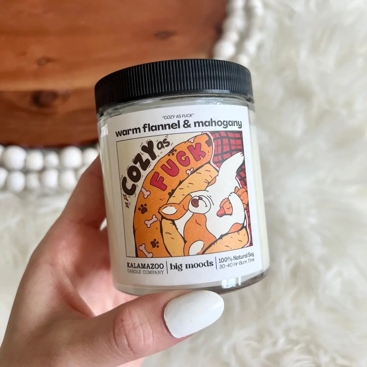 "Cozy As F***" Warm Flannel & Mahogany - Candle