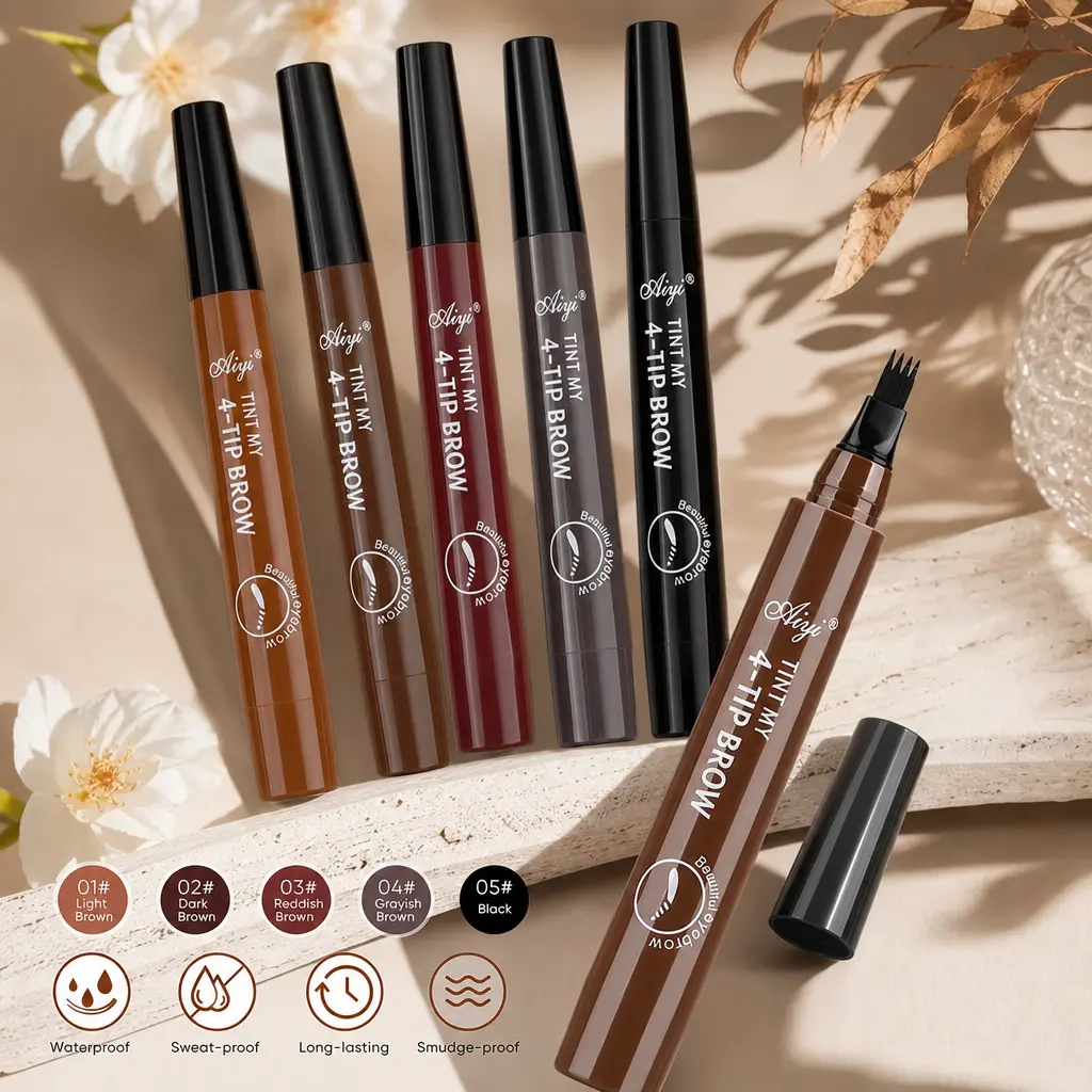 4-Tip Microblading Eyebrow Pen, 24H Waterproof, Smudge-Proof & Sweat-Resistant Tattoo Makeup for Natural Hair-Like Strokes Cosmetics