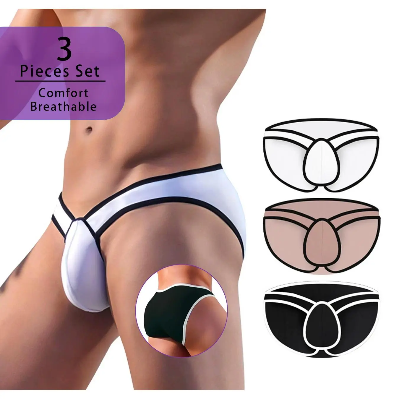 [Same-Frequency's new store is open!We offer the lowest prices, and you might get a lucky surprise!]ADANNU 3PCS Men's U-Pouch Breathable Triangle Underwear - Low-Rise Sport Style & Soft Comfort  Menswear Gym Socks