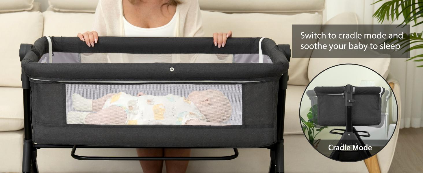 Baby Bassinet, Crib For Infant And Newborn, Bedside Sleeper With Storage Basket And Mosquito Net, Easy To Fold, Height Adjustable, Portable Side Bed Crib Portable