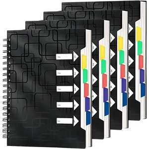 5 Subject Spiral Notebooks Set of 4, 240 Pages Notebook for Work with Dividers Tabs, A5 Small Notebook School Office Supplies, College Ruled (Black)