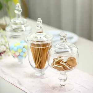 Set of 3 Clear Glass Jars 8.5", 9", 10" Apothecary Design with Snap-On Lids - Decorative Footed Candy Buffet Containers