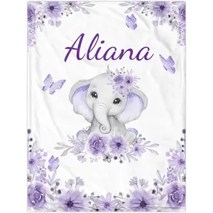 Personalized Blanket for Girls Custom Blanket with Name Elephant Floral Customized Blanket Gifts for New Mom Customize Blanket for Kids Newborn Birthday