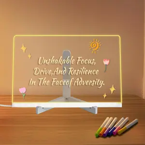 Light Up Acrylic Memo Board: Dry Erase Writing Board with LED Lighting – Perfect for Office Reminders, Home Notes, and Cute Decor That Glows (Comes with Markers & Eraser!)