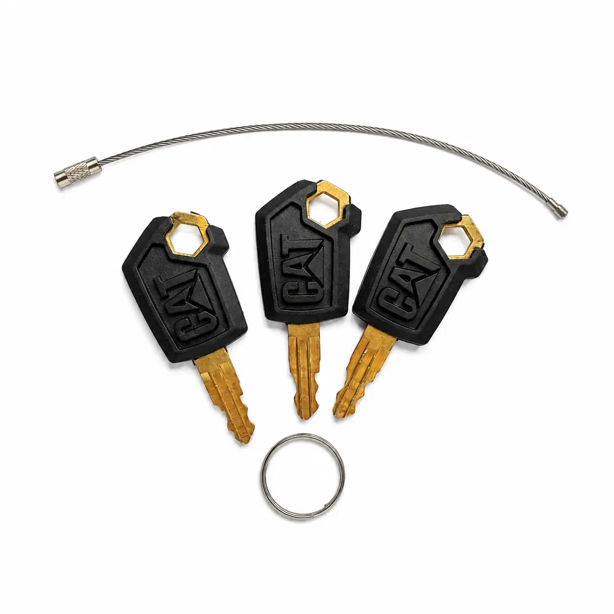 3PC Solid Brass Anti-Rust Replacement Keys - Original Mold, OEM Standard, Precise Teeth for CAT Excavators, Loaders Ignition and Heavy Equipment Engine Startup