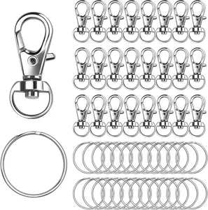 50-Piece Keychain Hardware Kit, Complete Set with Metal Swivel Lobster Clasps and Key Rings for DIY Crafting Projects