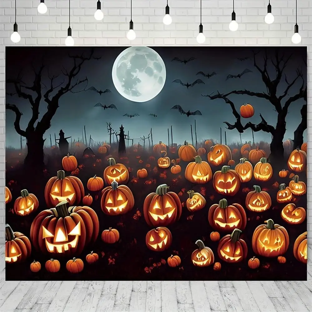 10x8ft Reusable Polyester Halloween Backdrop - Scary Pumpkin Print Photography Background, Extra Large Indoor Party Decor Banner for Birthday, Ceremony, Christmas