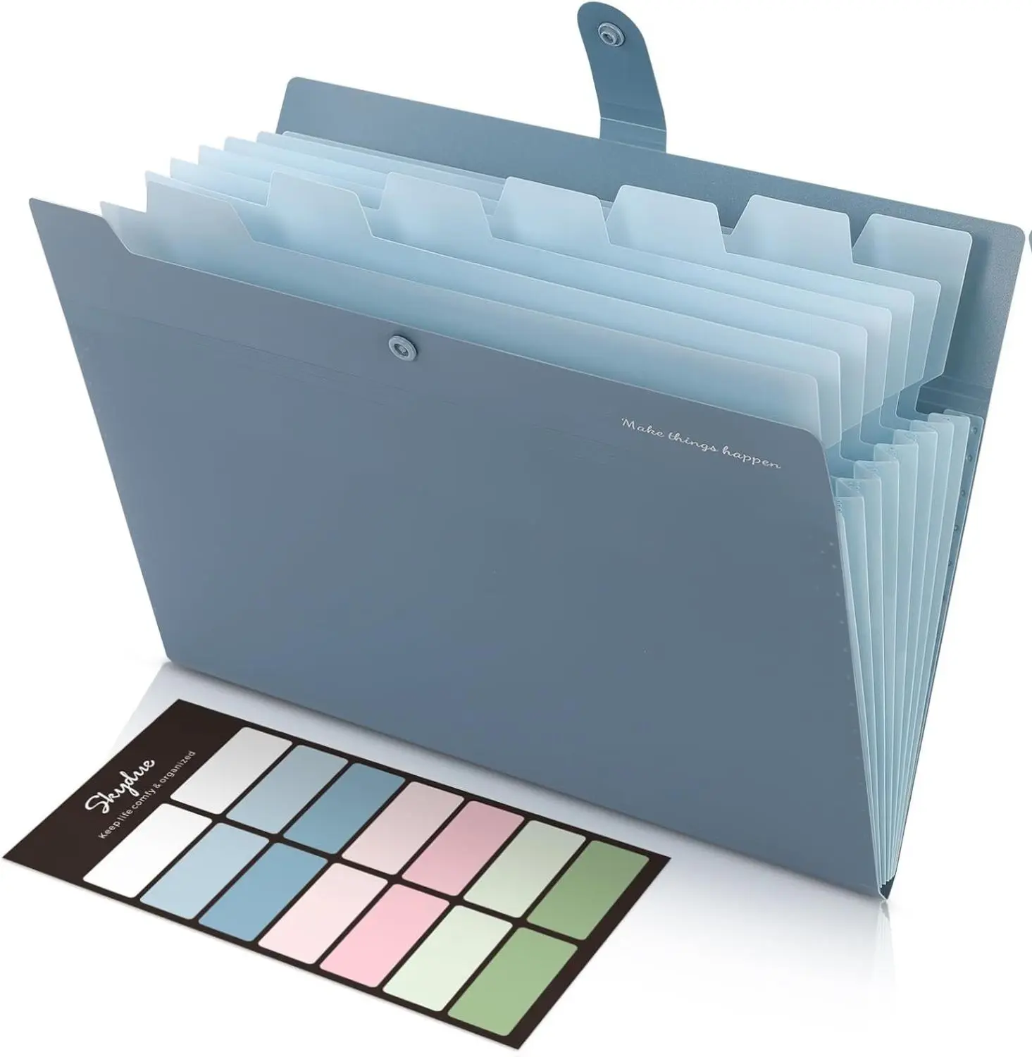 Blue Letter-Size 8-Pocket Expanding File Organizer - 13x10x0.7in, Slim & Lightweight, Durable & Secure, Portable Multi-Function Folder with Sticker Kit & Labels, Office Filing Stationery for File Management, Durable & Secure Design, Slim And Lightweight D