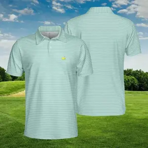 Mint Pinstripe Golf Polo 2026 – Masters Inspired Style, Men’s Performance Shirt
