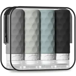 Travel Bottles for Toiletries, 4pcs 3oz Travel Size Containers, BPA Free Leak Proof Premium Silicone Bottles, Refillable Liquid Squeezable Accessories W/Toiletry Bag