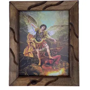 San Miguel Arcangel (#22) Rustic Frame For Wall Oil Painting Saint Michael Archangel Cuadro Rustico Religious art image, home decor, wall decor, church events, gifts
