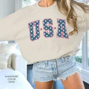 USA Sweatshirt Varsity Style Retro Distressed Design Faded Vintage Style Aesthetic USA Olympics Crewneck Cute 4th of July Sweatshirt 19ZNK