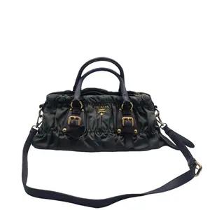 Pre-owned PRADA france Crossbody Bags green canvas pleated handbag H04592