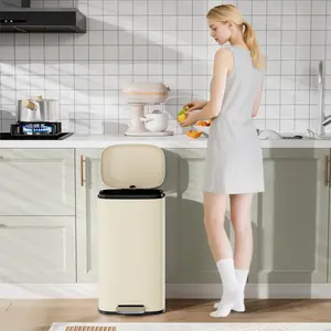 Arlopu 13.2 Gallon(50L) Step Trash Can, Stainless Steel Garbage Bin with Removable Plastic Inner Bucket, Soft-Close, Fingerprint-Proof