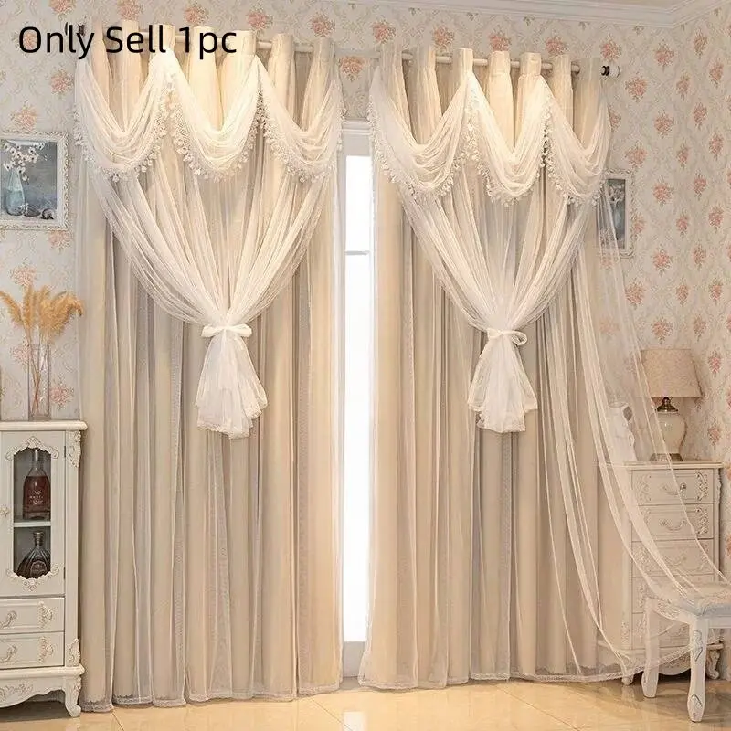 European Style Blackout Sunshade Curtain, Ruffled Hem Design, Living Room Drapes, High-End Double Layer Window Screen, 100% Light Blocking, Net Curtains Window, Curtains And Nettings, Home Decorative Curtain, Home Decoration Curtain, Polyester Curtain