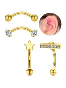 16g Rook Earrings, Stainless Steel Eyebrow Jewelry, Eyebrow Rings, Curved Barbell Vertical Labret Jewelry, Fashion Accessories for Women & Men, Side Labret Jewelry