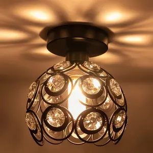 Modern Crystal Chandelier, Mini Semi-Flush Mount Ceiling Light Fixture, Antique Metal Crystal Lamp for Entryway Bedroom Bathroom Kitchen, Home Ceiling Lighting, Home Decor Light