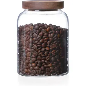 1200ML 40FL Oz Glass Storage Container with  Lid Large Decorative Organizer Bottle Canister Pantry Jar with Air Tight Wooden Lid for  Coffee Candy Cereal Rice Flour Pop Spaghetti