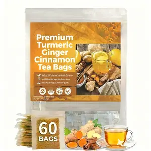 Turmeric Ginger Cinnamon Tea Eco-Conscious Tea Bags Premium Natural Ingredients Turmeric Ginger Herbal Tea No Sugar No Caffeine No Gluten Vegan Smooth Warming Flavor Eco-Friendly cinnamon tea bag