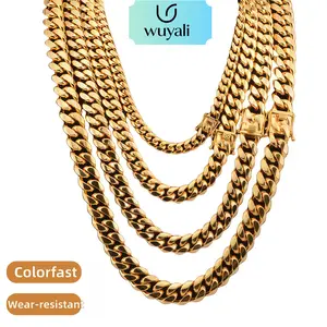 Men's Cuban Chain Necklace—Made of 316L stainless steel, 6–14 mm wide, 16–30 inches long, gold-plated Miami chain, hypoallergenic men's accessory, minimalist everyday Valentine's Day jewelry