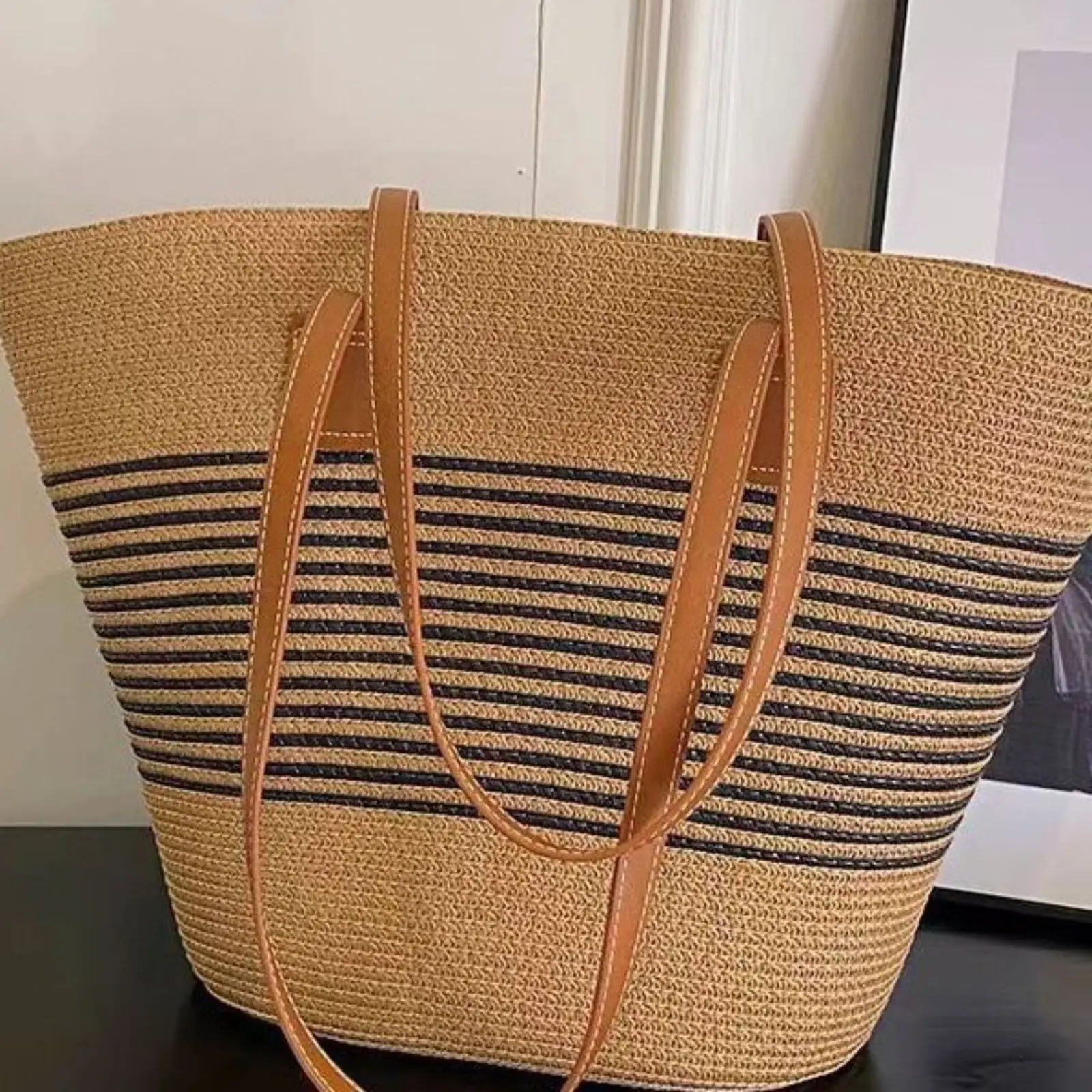 Summer Straw Woven Bag for Women, Large Capacity Beach Tote Bag & Crossbody Bucket Bag, Lightweight Breathable Handmade Shoulder Bag Perfect for Seaside Vacation, Travel, Shopping, Daily Commute & Outdoor Activities