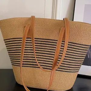 Summer Straw Woven Bag for Women, Large Capacity Beach Tote Bag & Crossbody Bucket Bag, Lightweight Breathable Handmade Shoulder Bag Perfect for Seaside Vacation, Travel, Shopping, Daily Commute & Outdoor Activities
