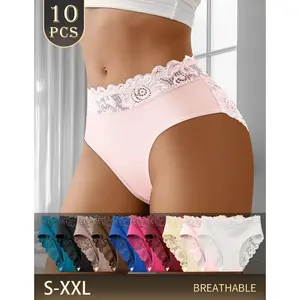 QUASTI 10 Pcs High Waisted Seamless Sexy Panties, Women's Lace Briefs with Hip Lifting Design, Lightweight Breathable Smooth Fabric No-Show Underwear for Everyday Wear, S-XXL