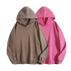 2Pcs Women's Oversized Acid Washed Hoodie Cotton with Kangaroo Pocket Loose Fit Cuffs for Fall Winter Fashion Top Casual Sweatshirts Everyday Womenswear