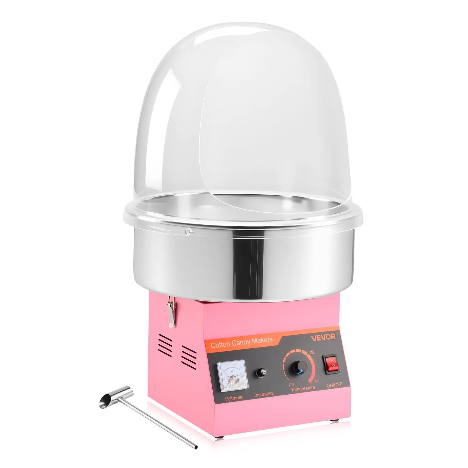 【DealsForYouDays】VEVOR Corded 1000W 120V Commercial Electric Cotton Candy Machine, 15.55x15.55x12.99 Inch Stainless Steel Bowl, 3.7oz Acrylic Sugar Bowl with Scoop & Cover, Heat Control & Round Dome, Ideal for Birthday Parties