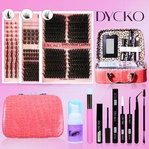 Dycko Reusable Individual False Eyelash Set, 3 Styles & Tools Kit, Dual-Head Glue/detach Gel/lash Mascara/bristle Brush, DIY Eyelash Extensions, Portable Leather Case Included, DIY False Eyelashes