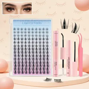 Natural Lash Extension Kit 168Pcs Wispy Eyelash Extensions with Lash Bond & Seal & Tweezers for Beginners 0.05mm Cluster Kit for Daily Flawless Makeup Gentle Lightweight, Cosmetic, Brightening